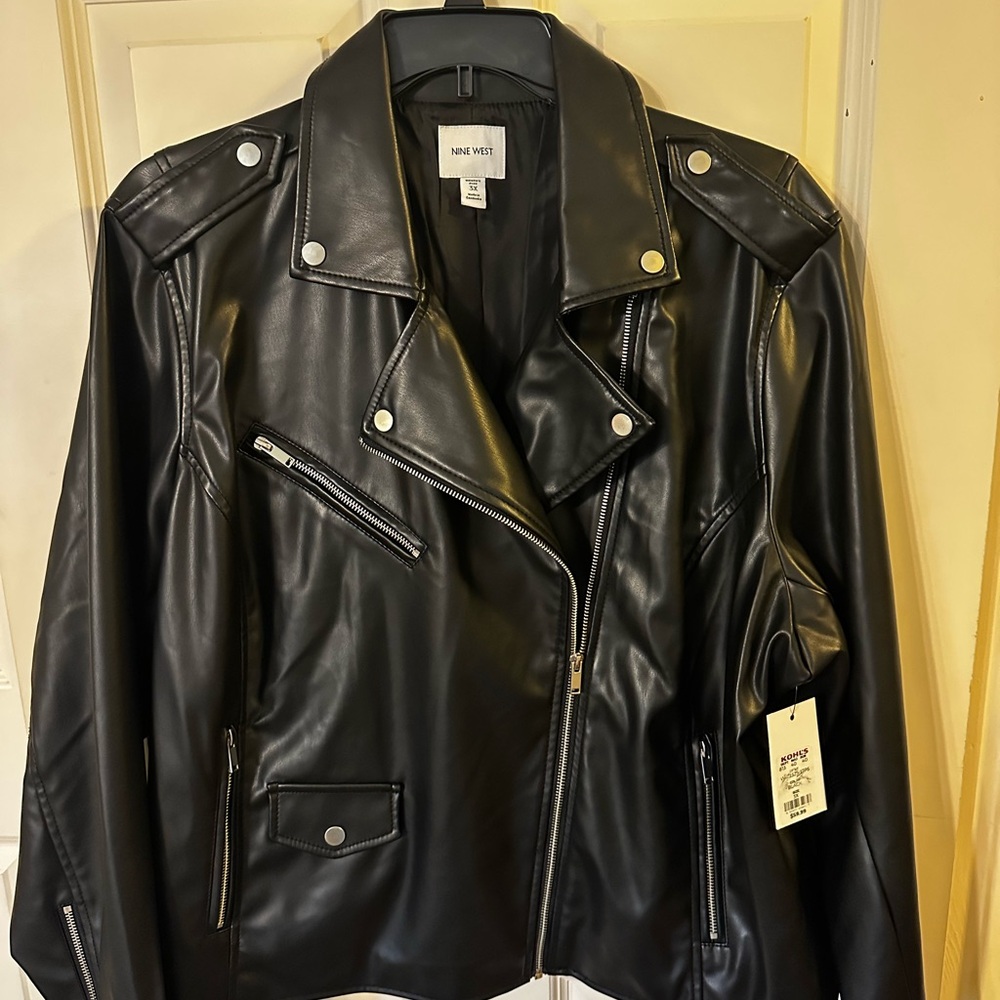 Nine West Shiny Black Leather Jacket 3X NWT